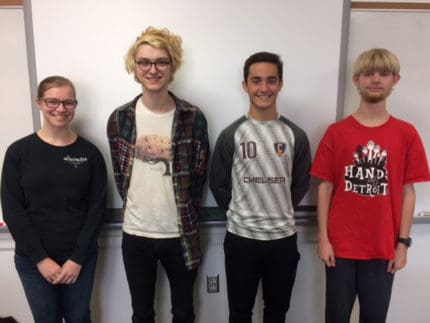 From left Josie Surel, Dominic Gasbarre, Chris Cooley and Ethan Pfeiffer have qualified for the second round of the Michigan Mathematics Prize competition. 