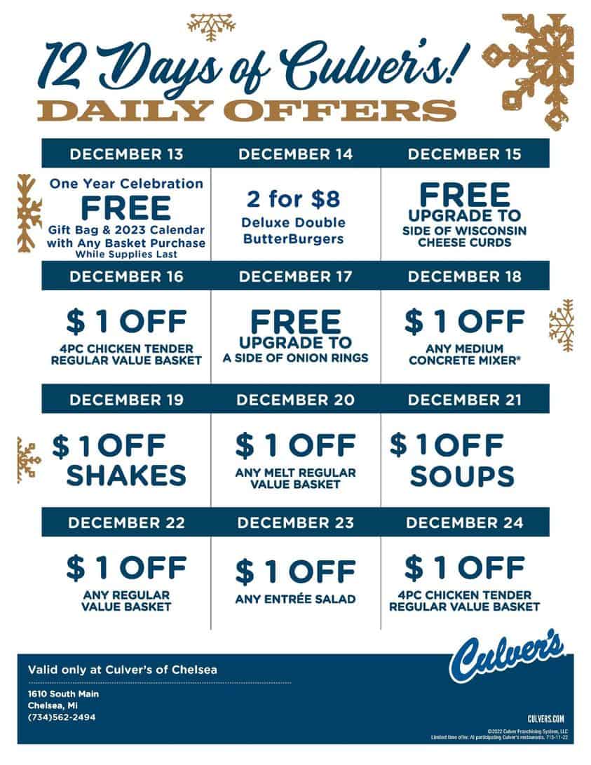The 12 Days of Culver's Special Offers Chelsea Update Chelsea